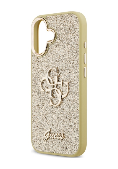 Apple Uyumlu iPhone 17 Kılıf Guess Lisanslı 4g Büyük Metal Kamera Çerçeveli Ve Logolu Glitter Kapak Gold