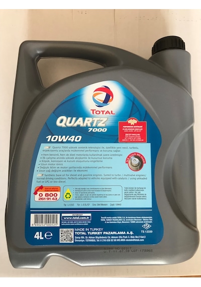 Total Quartz 7000 10W-40 Tam Sentetik Motor Yağı 4 L