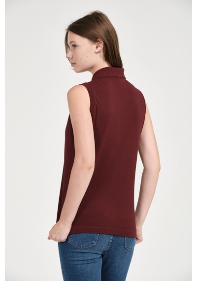 Kadın Regular Fit Kolsuz Polo Koyu Bordo