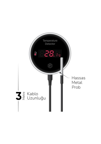 Akıllı Wi-fi Sıcaklık Sensörü, -40 C İle 120 C Arası Ölçüm, 3 Metre Kablo