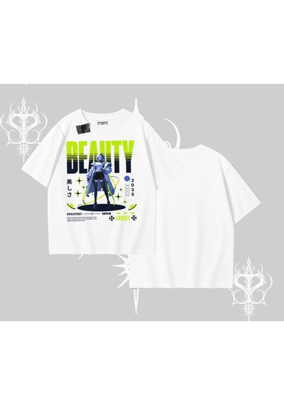 Tarzsokak Oversize Tshirt Anime Unity Neon Detaylı Grafik Baskılı Beyaz