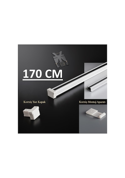 Alüminyum Tek Kanallı Metal Perde Kornişi - Ultra Dayanıklı Tekli Korniş 170cm - 857622423 170cm