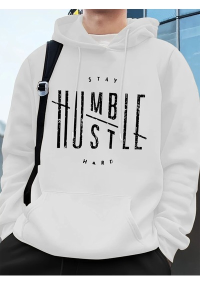 Startmore Stay Humble Hustle Hard Printing Erkekler İçin Kapüşonlu Sweatshirt Sonbahar Polar Sıcak Swea Beyaz