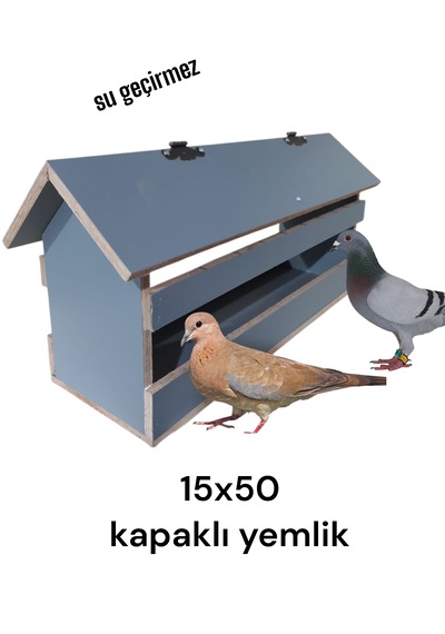 Ncy Kuş Kumru Güvercin Ahşap Su Geçirmez Kapaklı Yemlik Mamalık 15 x 50 CM