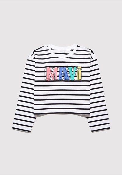 Mavi - Mavi Baskılı Crop Siyah Tişört 7610270-82374 Siyah