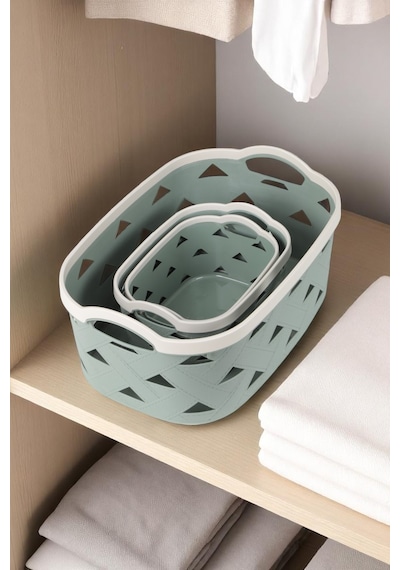 3lü Dekoratif Deri Görünüm Dolap İçi Düzenleyici Saklama Kutusu Mutfak Banyo Organizer Sepet Yeşil Sd5000set-3 Yeşil