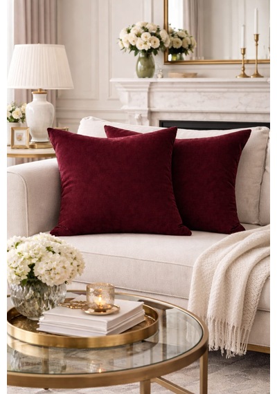 Bordo Kırlent Kılıfı 45x45 Cm İkili Set Dekoratif Yastık Kılıfı Modern Koltuk Kırlenti