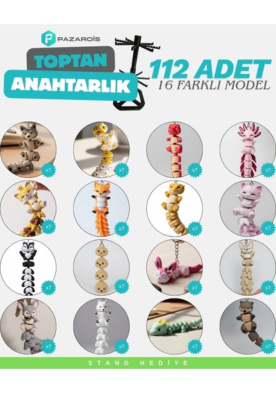 Toptan 112 Adet Kuyruklu Hayvan Figürlü Anahtarlık Karma Paket