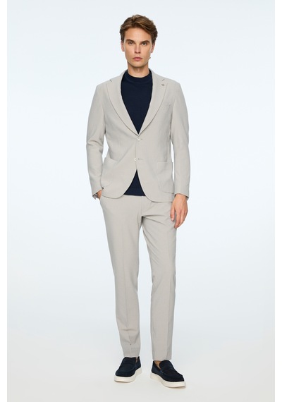 Morven Erkek Gri Poliviskon Trend Çizgili Slim Fit Mono Yaka Takım Elbise 26ms001035100 Gri