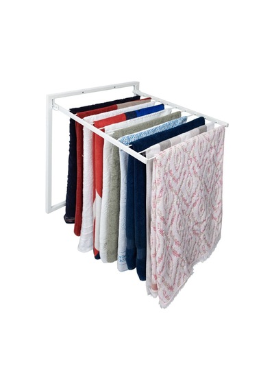 Duvara Monte Katlanabilir Ergonomik Çamaşır Havlu Kurutma Askılık 11 Paslanmaz Çelik Çubuk 70x60 Cm Beyaz