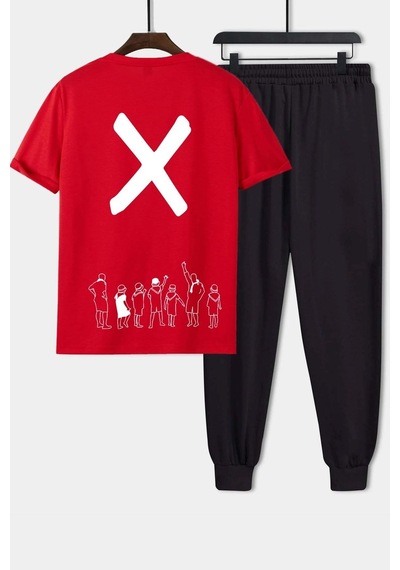 Uyguntarz Unisex Design X Baskılı 2'li Eşofman Takımı Siyah