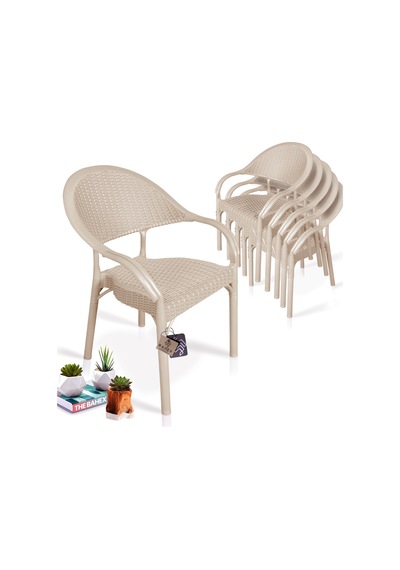 Bahex Bambu 6lı Set Rattan Bahçe Sandalye 6ad Koltuk Cappuccino