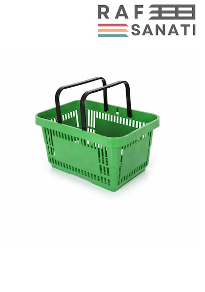 22 Litre Plastik Market Alışveriş Sepeti Saplı Dayanıklı Profesyonel Market Mağaza El Sepeti Yeşil