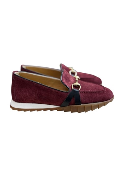 Bordo Hakiki Deri Süet Toka Detay Comfort Taban Spor Loafer Bordo