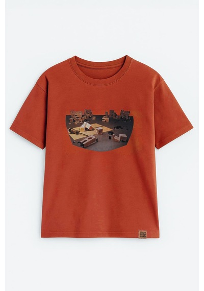 Markapia Woman Kadın Bisiklet Yaka %100 Pamuk Blok Baskılı Kısa Kollu T-shirt Be Kremit
