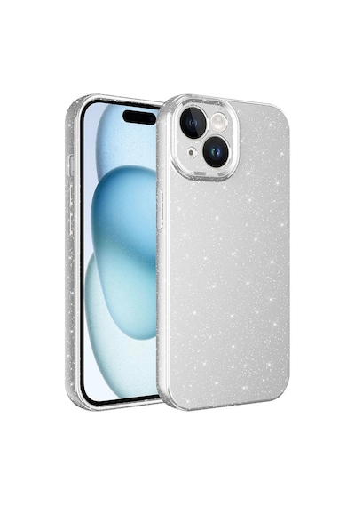 Apple iPhone Uyumlu 15 Kılıf Kamera Korumalı Simli Lüks Zore Koton Kapak Gümüş