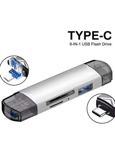 6 Sı 1 Arada Otg Kart Okuyucu Type-c Usb 3.0 Sd / Tf / Usb Çok Fonksiyonlu Adaptör