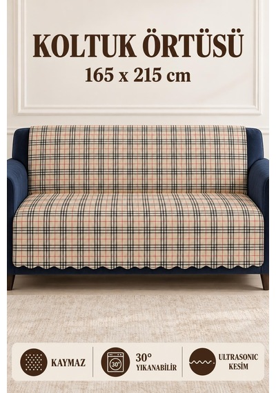 Çok Amaçlı Kadife Koltuk Örtüsü Kaymaz Süngerli 165x215 Cm Modern Bohem Çekyat Şalı Piknik Masa Örtüsü Alk4 krem