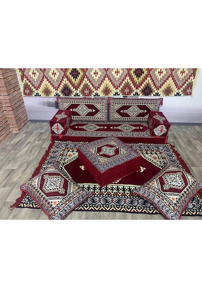 Coton Şark Köşesi Minder Takımı Konsept Bordo 9 Parça