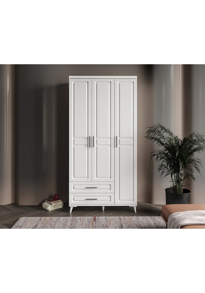 GuneyStore Gözde 3 Kapaklı Komple MDF Beyaz Gardırop
