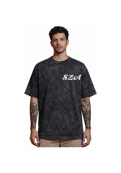 Sevbano Tasarım Sza Rapper Şarkıcı Sırt Baskılı Unisex Oversize Eskitme Y Siyah
