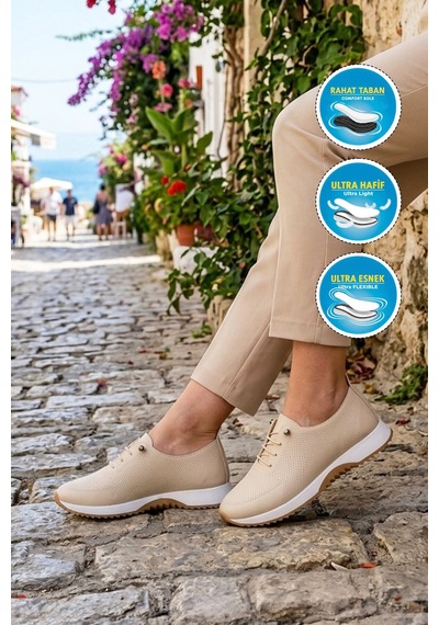 Ayk's Bej Lastik Bağcıklı Kadın Casual Ayakkabı 068 Z