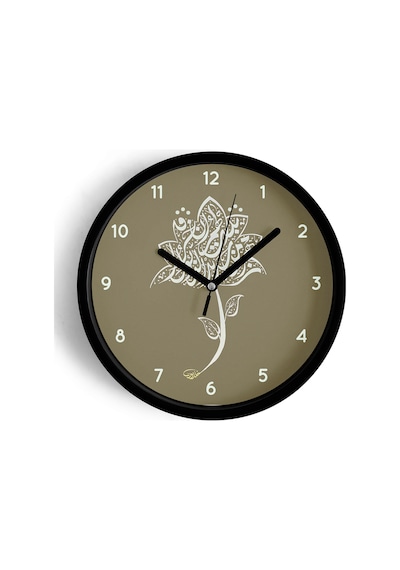 Hat Sanatı Çiçek Figürlü İslami Modern Duvar Saati - 30cm - Önü Camlı Siyah Kasa - Sessiz Mekanizma-jh0746 Siyah