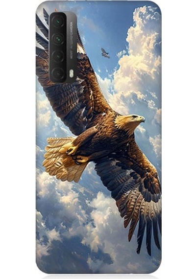 Huawei P Smart 2021 Uyumlu Gökyüzünde Uçan Kartal Desenli Silikon Kılıf