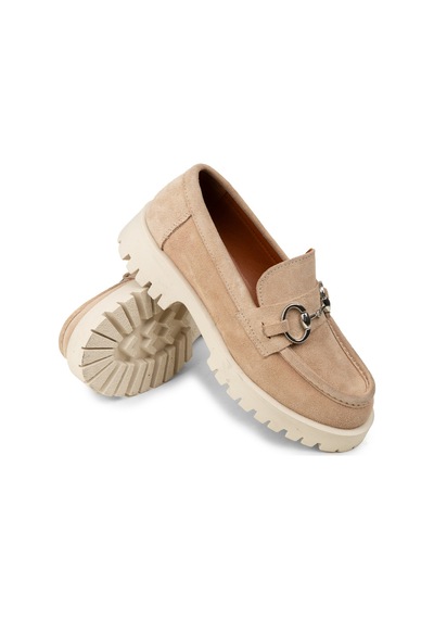 Deery Kadın Hakiki Süet Bej Tokalı Loafer - 02037zbejc01