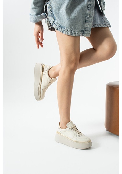 Dericia Shoes Nica Hakiki Deri Kadın Günlük Rahat Sneaker Ayakkabı Bej