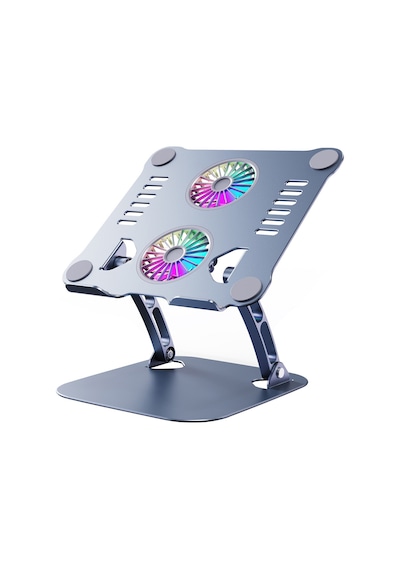 Ayarlanabilir Metal Laptop Standı Rgb Çift Fanlı Premium Serisi Notebook Tutucu Alüminyum Apple Uyumlu MacBook Yükseltici