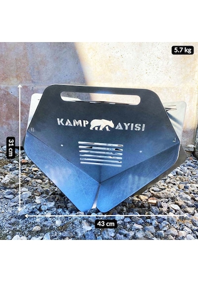 Kamp Ayısı Campytri Grill Max : Katlanabilir Izgara Mangal - 2mm Galvaniz Çelik, Taşıma Çantalı Özel Tasarım Gri