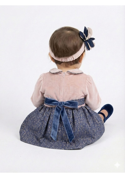 Xo Kids Kız Çocuk Elbise 6-36 Ay 9071 Bej - Lacivert