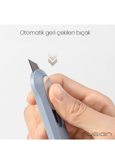 Nusıgn Mini Kesici Bıçak Otomatik Geri Çekmeli Güvenli Maket Bıçağı Mavi