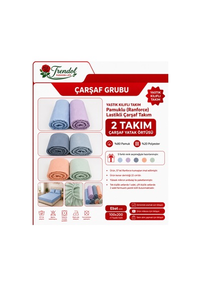 Tek Kişilik / Pamuklu Lastikli Çarşaf Takım/ Yastık Kılıflı Takım Mavi Mavi