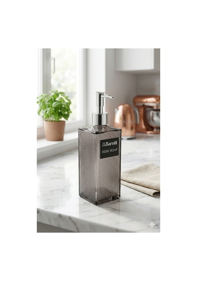 Premium Dokulu Cam Sıvı Sabunluk 500ml - 23 X 7 X 7 Cm Gri