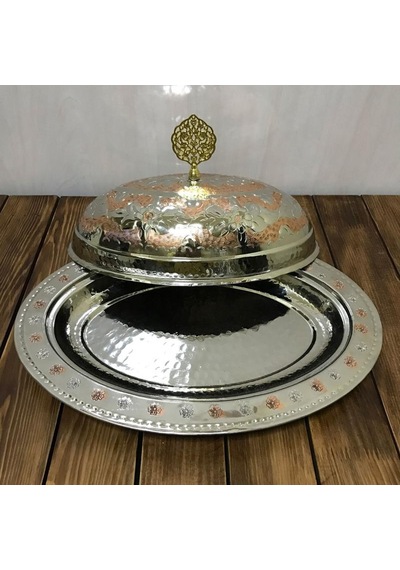 35 Cm Çift Renkli İşlemeli Bakır Kayık Sahan Gümüş