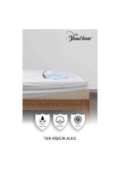Vionel Home %100 Pamuk Yatak Koruyucu Alez Tek Kişilik Full Kenar Fitted Su & Sıvı Geçirmez