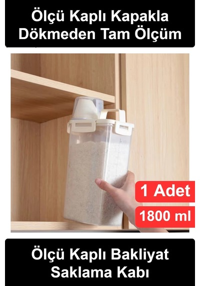 Saklamakabı Ölçü Kaplı Bakliyat Saklama Kabı 1800 Ml Kilitli Kulplu Şeffaf Erzak Pirinç Mercimek No Diğer