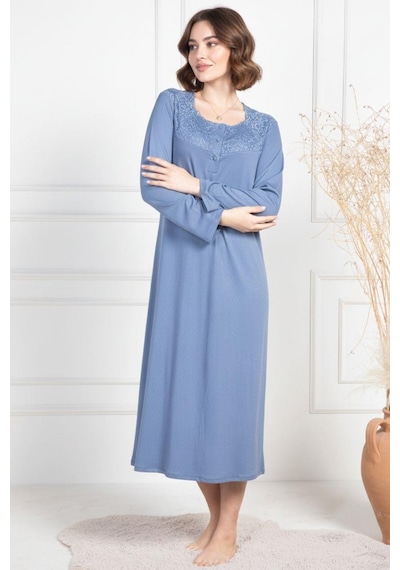 Mecit Pijama Mecit 6106 İndigo Büyük Beden Kadın Gecelik