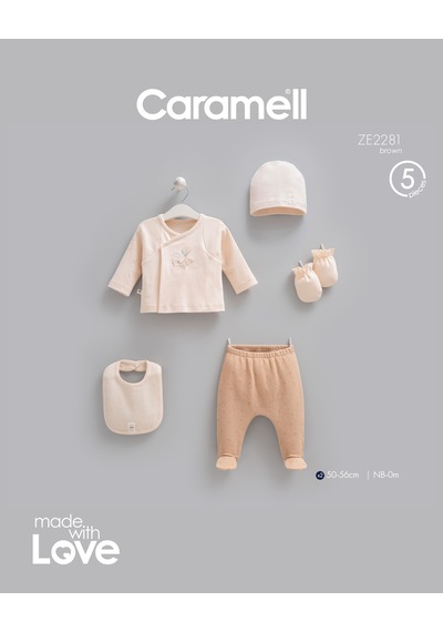 Caramell Mini Travel 5'li Hastane Çıkışı Zıbın Seti Bej renkli