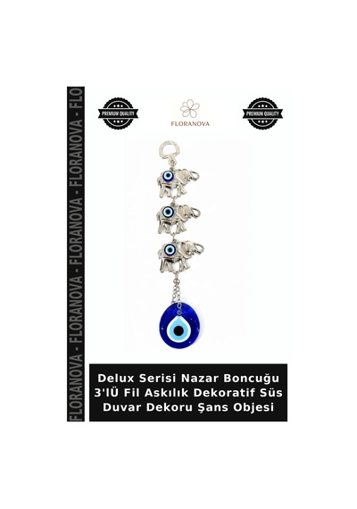 Delux Serisi Nazar Boncuğu 3'lü Fil Askılık Dekoratif Süs Duvar Dekoru Şans Objesi
