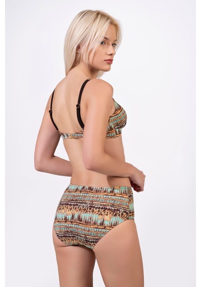 Endeep Kadın Ayarlanabilir Askılı Lurex Desenli Toparlayıcı Yüksek Bel Bikini Takımı Mavi