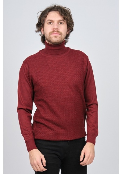 Ateş Triko Erkek Balıkçı Yaka Desenli Yün Kazak 6091598 Bordo Bordo
