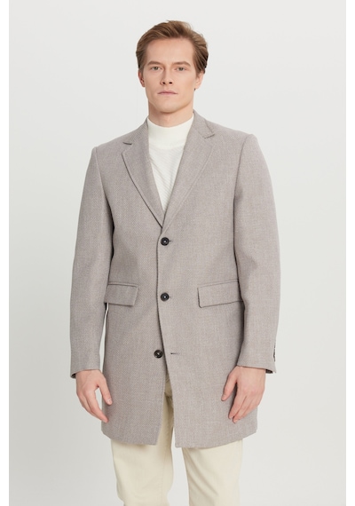 AC&Co / Altınyıldız Classics Erkek Bej Standart Fit Normal Kesim Mono Yaka Armürlü Kapak Cepli Palto Bej