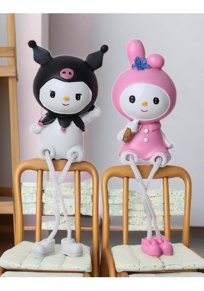 My Melody Kuromi Ayakları Sallanan 2'li Biblo Seti Dekoratif Ürün Ofis Yeni Yıl Doğum Günü Hediyesi 20 Cm