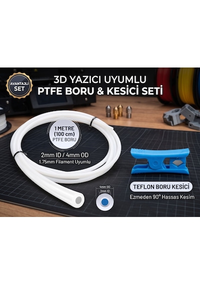 3dsway Ptfe Bowden Boru 1.75mm Id 2mm Od 4mm Beyaz 1 Metre Kesici Kiti 3d Yazıcı Ekstruder Teflon Filament Besleme Hattı