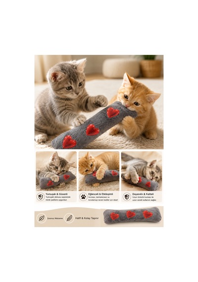 Yumuşak Peluş Kedi Oyuncağı Kedi Oyun Ve Aktivite Kediler İçin Peluş Oyun Arkadaşı Isırma, Yakalama Ve Eğlence Gri