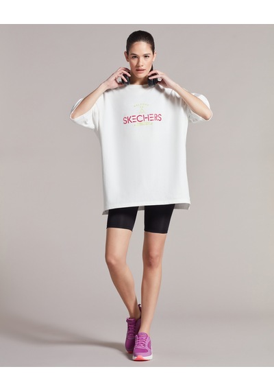 Skechers W Graphic Tee Neon Print Crew Neck T-Shirt Kadın Beyaz Tshirt S231296-100