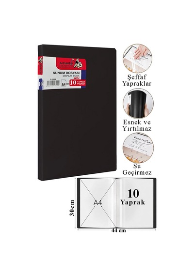 Sunum Dosyası 10 Lu 1 Paket Poşet Dosyalı Katalog Dosyası 10 Poşetli Kendinden Dosya Plastik Kapaklı Siyah